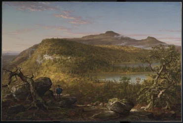 Vue des deux lacs et de Mountain House, montagnes Catskill, matinée