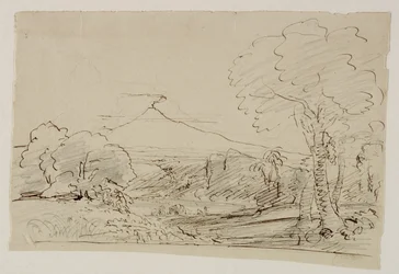 Volcan, lac, figure chassant