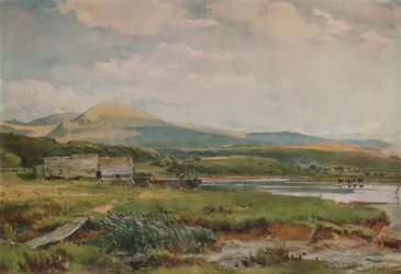Scène de rivière avec cottages, vers 1887