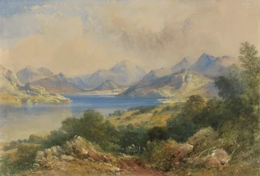 Scène montagneuse avec un lac