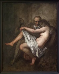 Baudelaire et la présidente Sabatier. Peinture intime et inachevée représentant le poète Charles Baudelaire (1821-1867) et sa muse maîtresse Apollonie Aglaé Sabatier (1822-1889), connue sous le nom de la présidente qui tenait un salon mondain dans le Paris