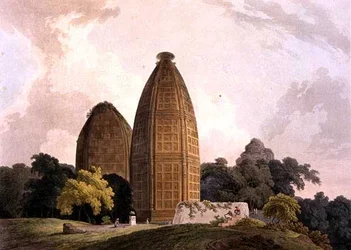 Temples hindous à Bindrapund, sur la rivière Jumna, de 