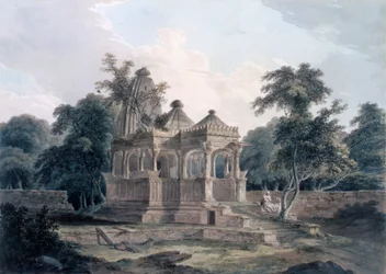 Temple hindou dans le fort de Rohtas, Bihar, Inde, c. 1790