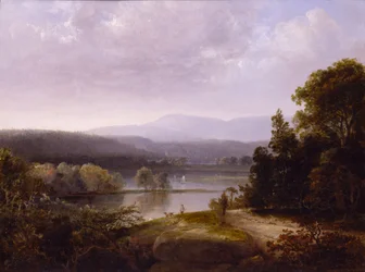 Vue de Rivière avec Chasseurs et Chiens