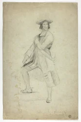 Étude pour un homme debout portant une écharpe et prenant une pose dramatique