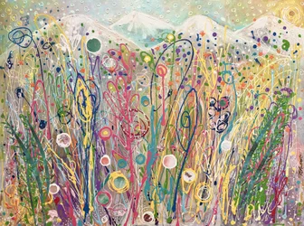 Montagnes du Colorado et verdure du New Hampshire, vers 2025 (Technique mixte sur toile)
