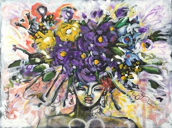 Fille à la fleur, 2017 (acrylique sur toile)