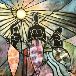Soleil Terre Eau, Femmes de pouvoir et de force, 2021 (technique mixte sur toile)