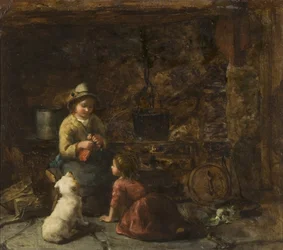 Intérieur de Cottage avec Deux Enfants, vers 1850