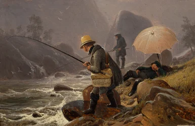 Les peintres Fearnley, Achenbach, Breslauer pêchant