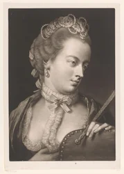 Femme avec un col en dentelle, un diadème et un éventail