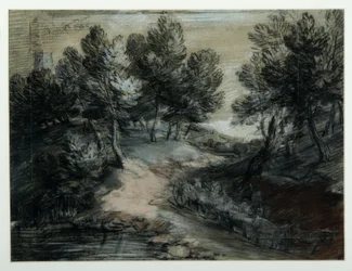 Un chariot de bois sur une route forestière, 1775-80