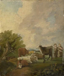 Figures et bétail dans un paysage