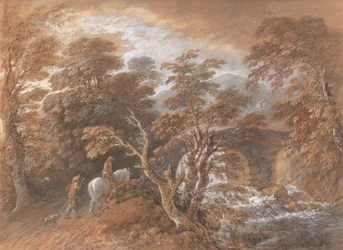Paysage vallonné avec figures approchant un pont