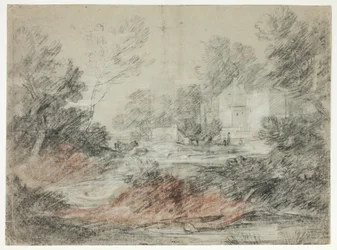 Paysage avec bâtiments près d