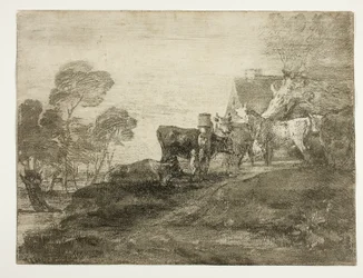 Paysage avec du bétail près d