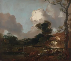Paysage avec ruisseau et déversoir