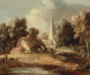 Paysage avec cottage et église, entre 1771 et 1772