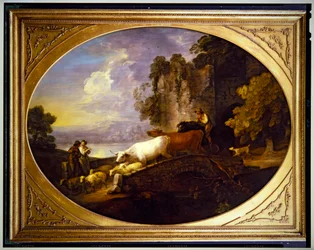 Paysage fluvial avec amoureux rustiques