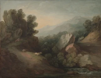Paysage rocheux et boisé avec un vallon et un barrage, c.1782-83