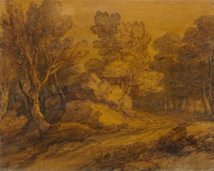 Scène avec une route sinueuse à travers un bois, c. 1770