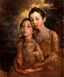 Les filles du peintre avec un chat, vers 1760