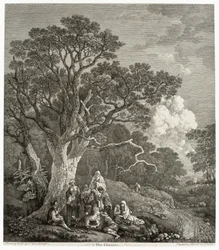Paysage boisé avec gitans rassemblés autour d