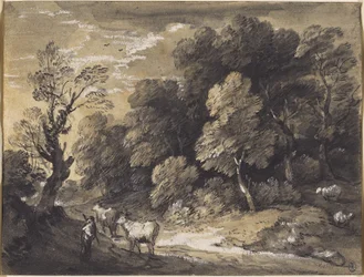 Paysage boisé avec berger et bétail