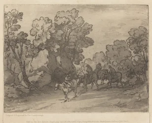 Paysage boisé avec cavaliers