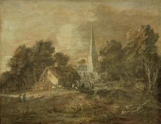 Paysage boisé avec scène de village