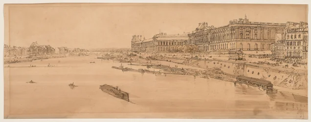 Une sélection de vingt des vues les plus pittoresques de Paris : Vue du Louvre et du pont des Tuileries prise du Pont Neuf