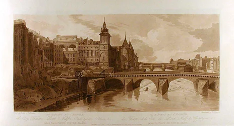 Vue du Pont au Change, du Théâtre de la Cité, du Pont Neuf, de la prison de la Conciergerie, etc., prise du Pont Notre-Dame