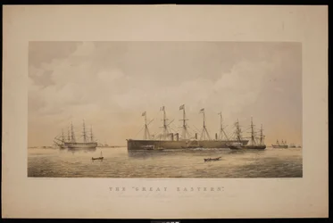 Le Great Eastern, quittant Sheerness avec le câble télégraphique atlantique à bord, juin 1866