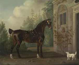 Cheval de Carrosse Bai Foncé de Lord Abergavenny avec un Terrier