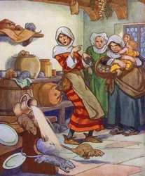 Illustration pour Le joueur de flûte de Hamelin (lithographie couleur)