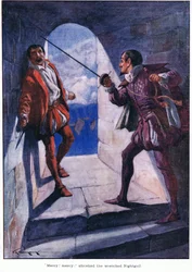 "Mercy ! Pitié ! hurle la malheureuse Nightgall (lithographie couleur)