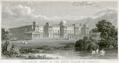 La façade du jardin du palais du roi à Pimlico, Buckingham Palace, Londres