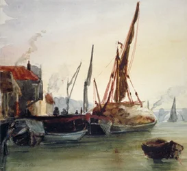 Vue de bateaux amarrés sur la Tamise à Bankside, Southwark, Londres, vers 1830