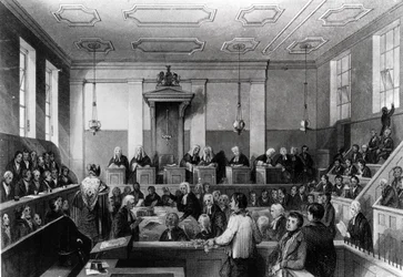 Cour criminelle centrale, The Old Bailey, gravé par H. Melville