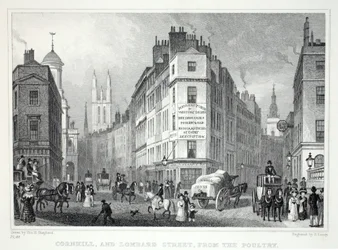 Cornill et Lombard Street, depuis le Poultry, de 