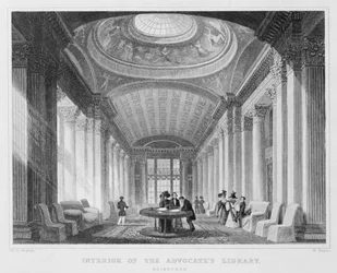 Intérieur de la bibliothèque des avocats, Édimbourg, gravé par William Watkins, 1831