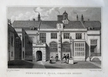 Salle des Pensionnaires, Charter House, gravée par John Rogers, 1830