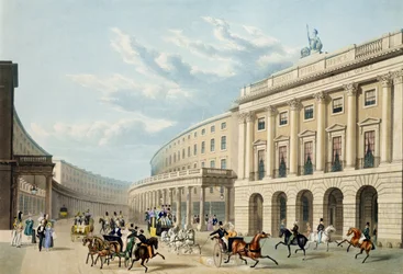 Le Quadrant, Regent Street, depuis Piccadilly Circus, publié par Ackermann, c.1835-50