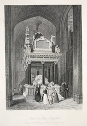 Tombeau de la reine Élisabeth Ire, tiré de « London Interiors with their Costumes and Ceremonies », publié par Joseph Mead, Londres, vers 1843