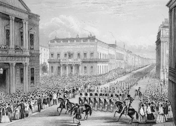 Procession funéraire de Wellington passant devant le Senior United Service Club, Pall Mall, Londres, 1852