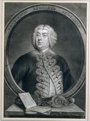 Portrait de Francesco Bernardi Senesino, un castrat siennois, gravé par Alexander van Haecken, 1735