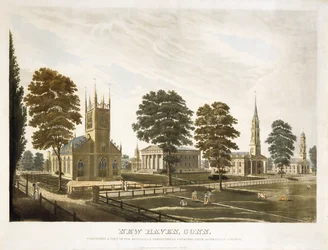 New Haven, Conn. Comprenant une Vue des Églises Épiscopale et Presbytérienne, de la Maison d