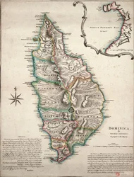 Carte en couleur de la Dominique avec des observations géographiques détaillées