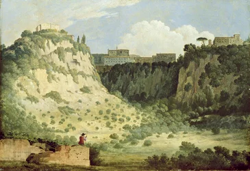 Vue du temple de Diane, Nemi, avec un berger au premier plan