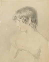 Portrait en buste de Susan Bloxam, tourné de profil vers la gauche, 1818